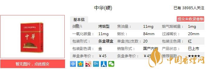 硬中华多少钱一包？中华（硬）价格-口感-参数介绍