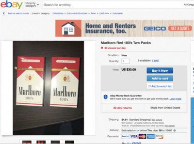 美国青少年正在使用eBay来躲避香烟售卖年龄限制
